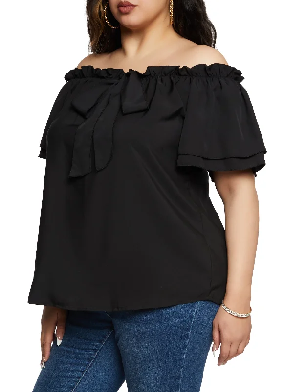 Plus Size Off the Shoulder Bow Front Blouse