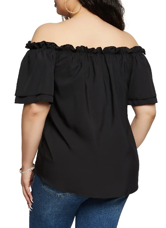 Plus Size Off the Shoulder Bow Front Blouse