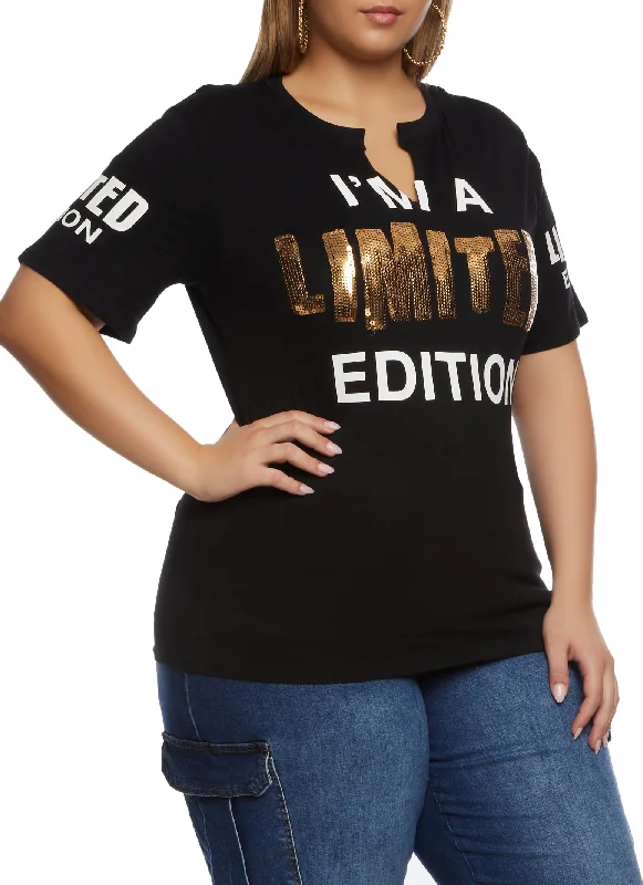 Plus Size Sequin Limited Edition Graphic T Shirt