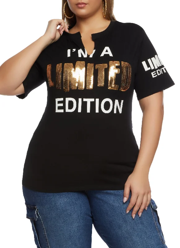 Plus Size Sequin Limited Edition Graphic T Shirt