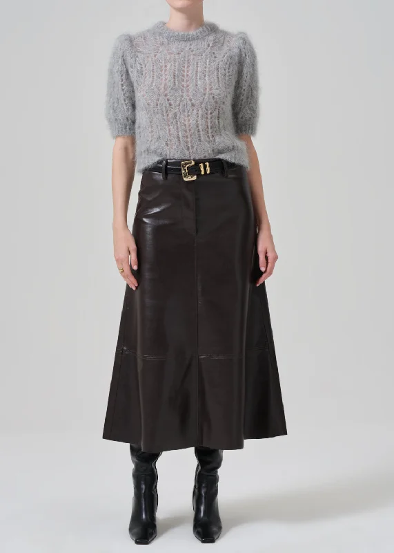 Cassia Leather Skirt in Chocolate Dark Brown