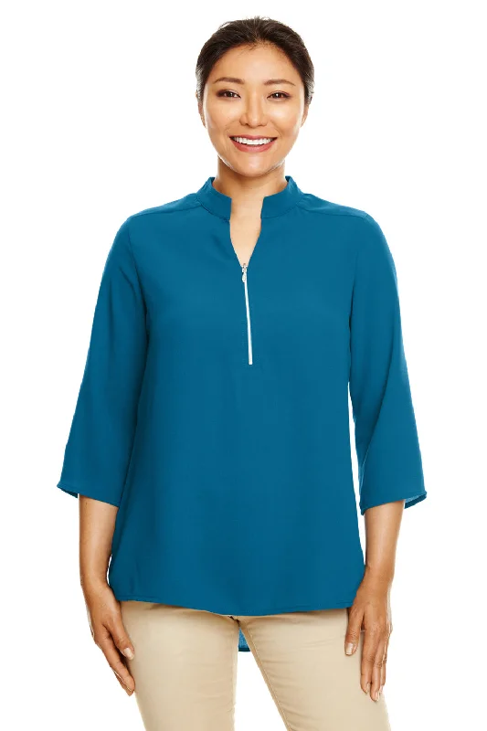 Devon & Jones Womens Perfect Fit Short Sleeve 1/4 Zip Crepe Tunic - Dark Teal Blue