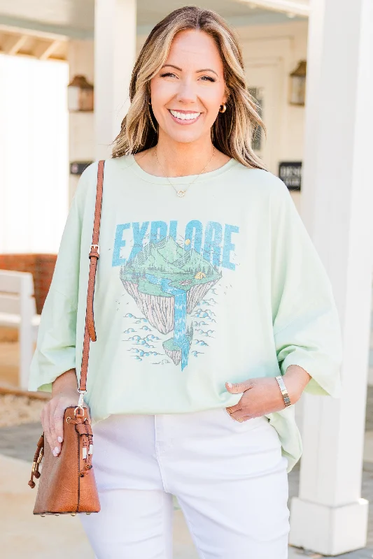 Let's Explore Boyfriend Tee, Cream Mint