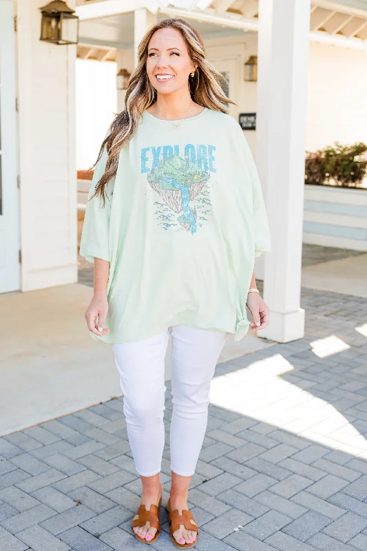 Let's Explore Boyfriend Tee, Cream Mint