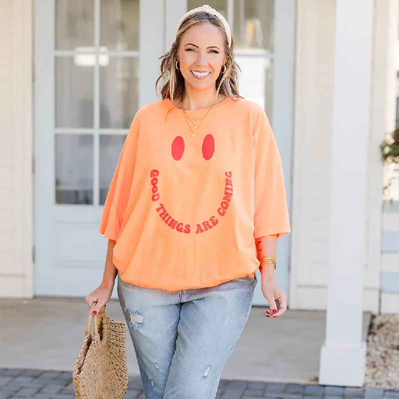 Good Things Boyfriend Tee, Neon Coral