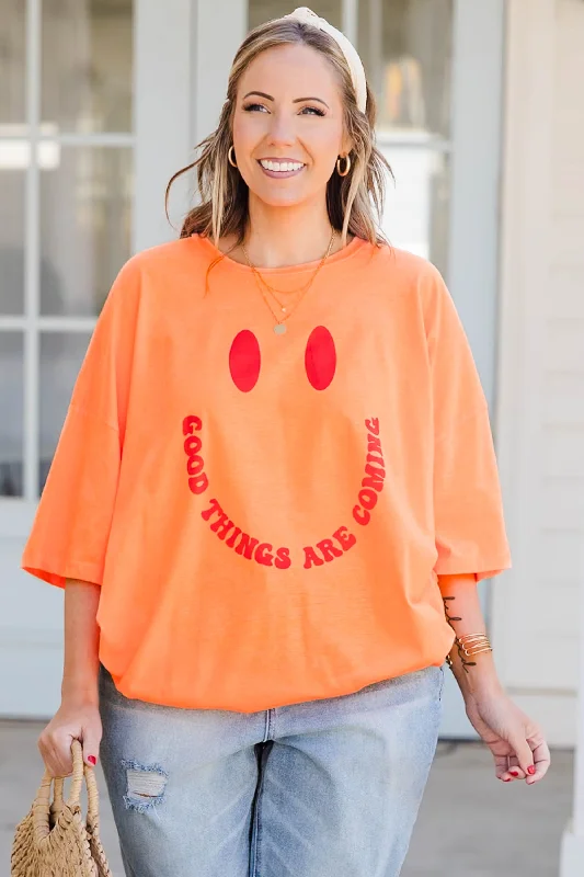 Good Things Boyfriend Tee, Neon Coral