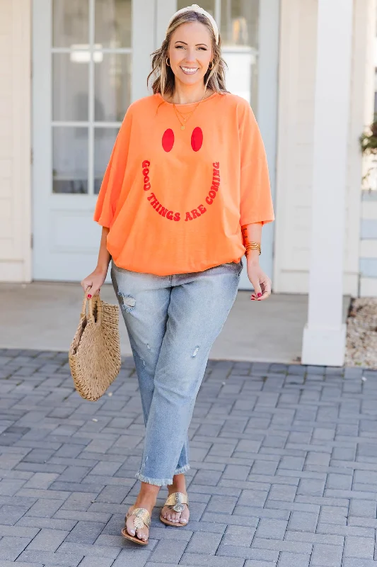 Good Things Boyfriend Tee, Neon Coral