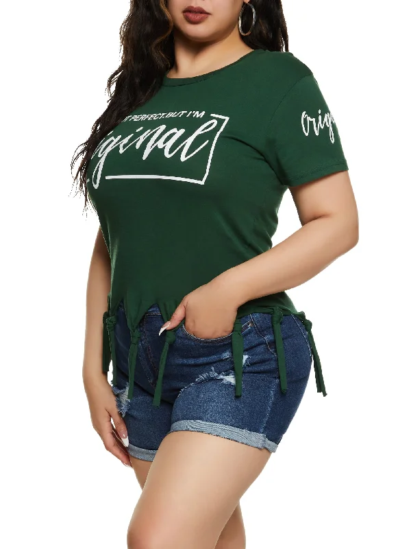 Plus Size Im Not Perfect But Im Original Knot Fringe Tee