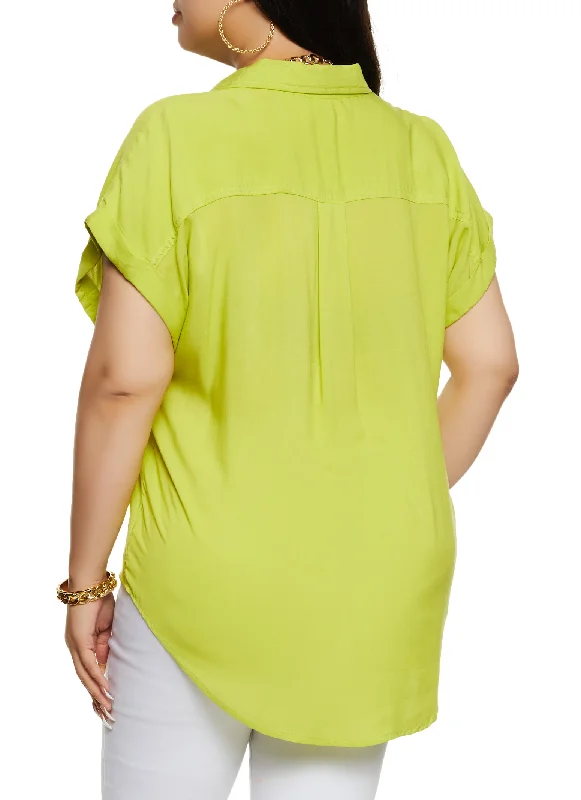 Plus Size Button Front Cuffed Sleeve Shirt