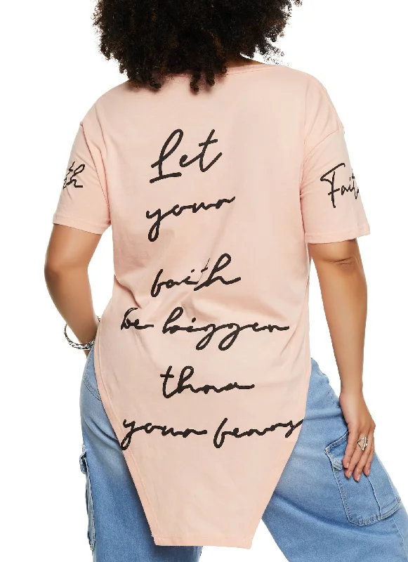 Plus Size Hanky Hem Faith Sequin Graphic Tee