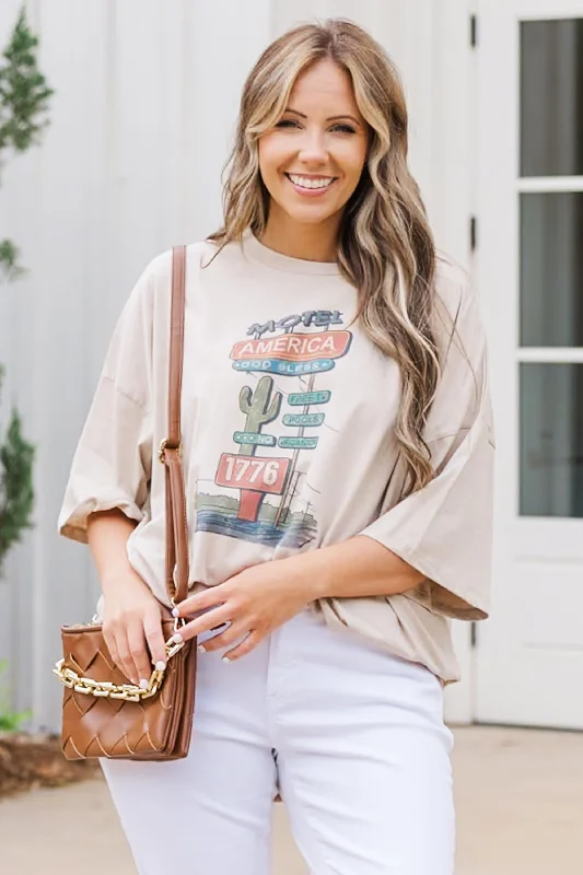 Motel America Boyfriend Tee, Light Mocha