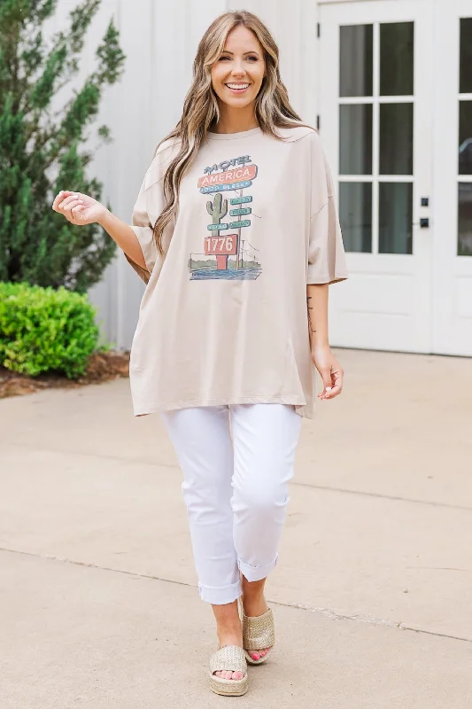 Motel America Boyfriend Tee, Light Mocha