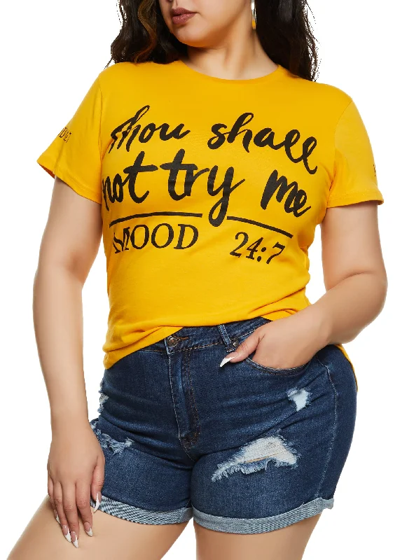 Plus Size High Low Hem Thou Shall Not Try Me Graphic Tee