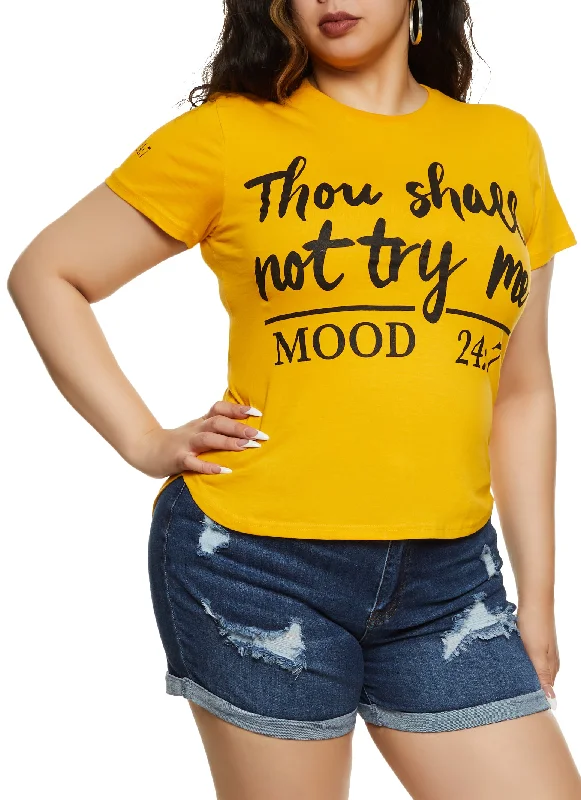 Plus Size High Low Hem Thou Shall Not Try Me Graphic Tee