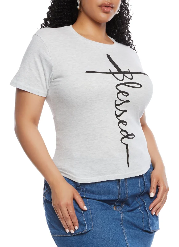 Plus Size High Low Hem Blessed Graphic Tee