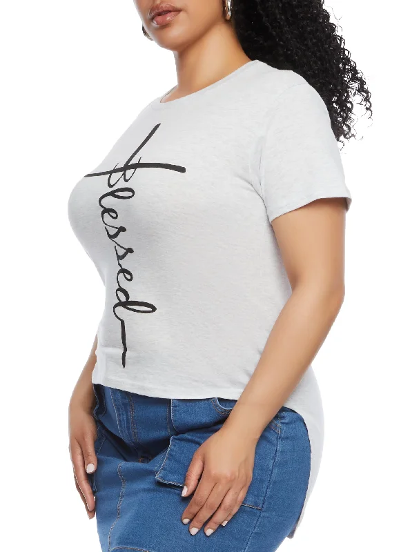 Plus Size High Low Hem Blessed Graphic Tee