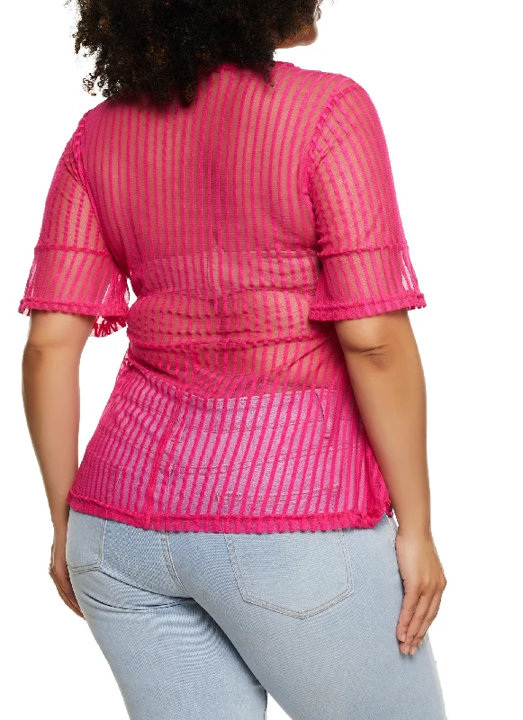 Plus Size Mesh Striped Peplum Top