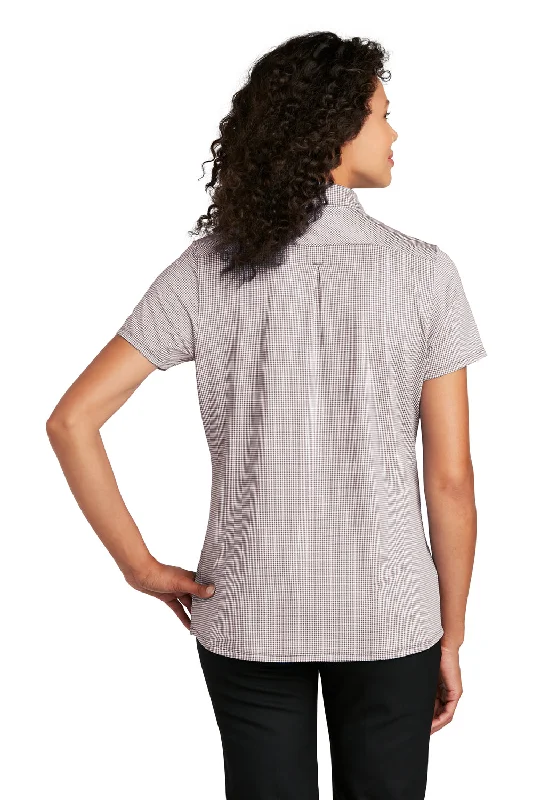 Port Authority Womens Gingham Moisture Wicking Short Sleeve Polo Shirt - Gusty Grey/White