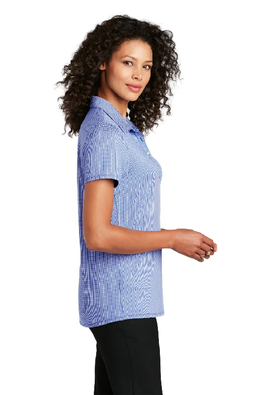 Port Authority Womens Gingham Moisture Wicking Short Sleeve Polo Shirt - True Royal Blue/White