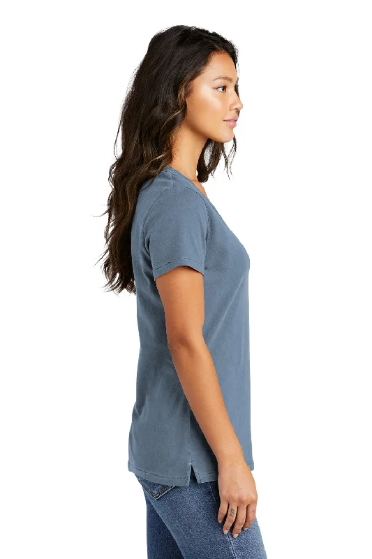 Port & Company Womens Beach Wash Garment Dyed Short Sleeve V-Neck T-Shirt - Faded Denim Blue