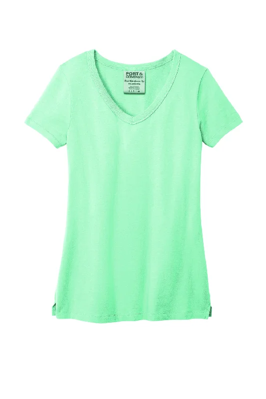 Port & Company Womens Beach Wash Garment Dyed Short Sleeve V-Neck T-Shirt - Jadeite Green