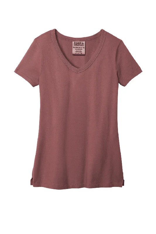 Port & Company Womens Beach Wash Garment Dyed Short Sleeve V-Neck T-Shirt - Nostalgia Rose