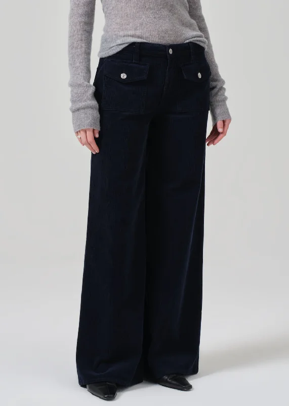 Raven Patch Pocket Wide Leg Corduroy in Navy