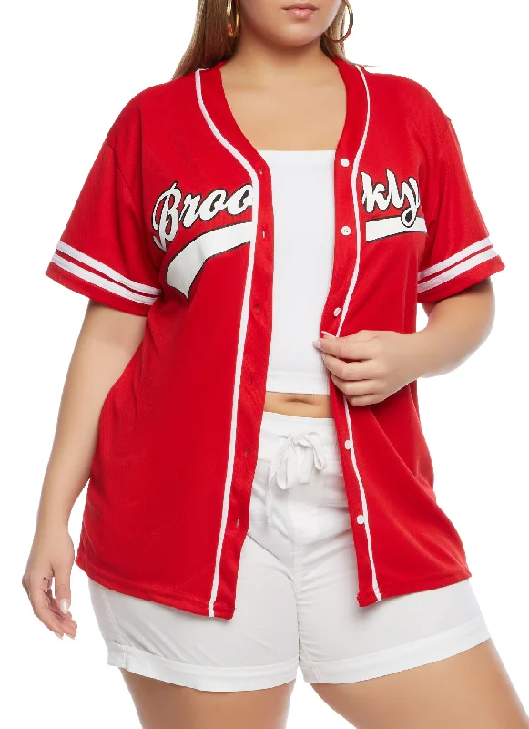 Plus Size Brooklyn Button Front Baseball Shirt