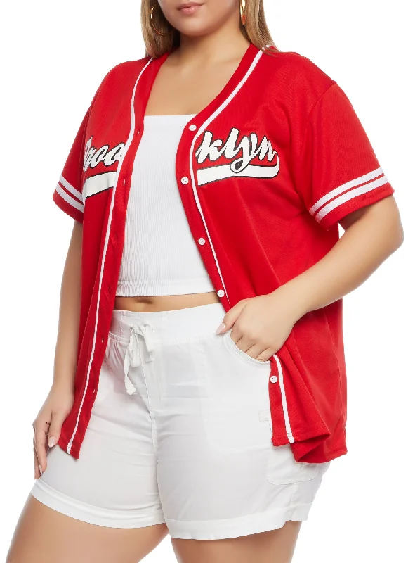 Plus Size Brooklyn Button Front Baseball Shirt