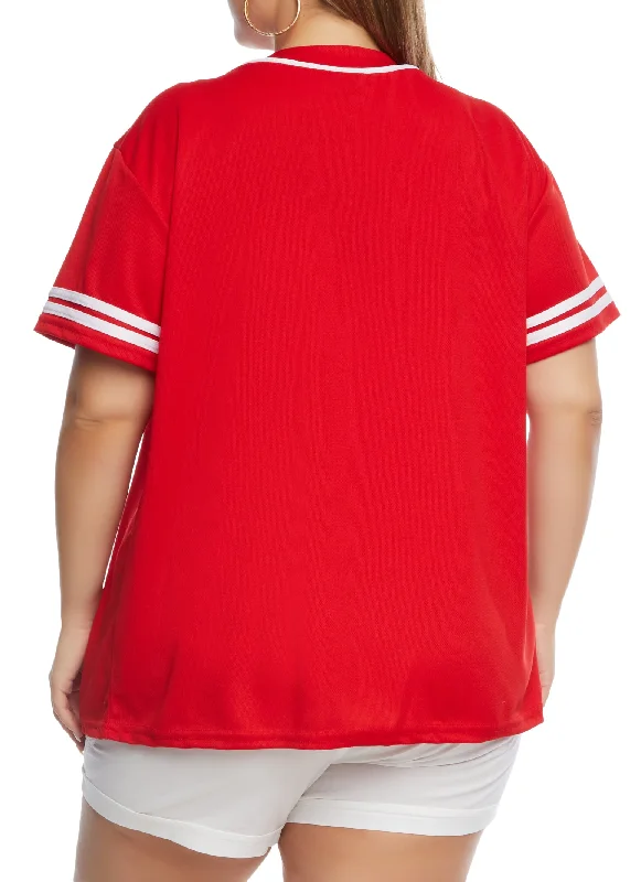 Plus Size Brooklyn Button Front Baseball Shirt