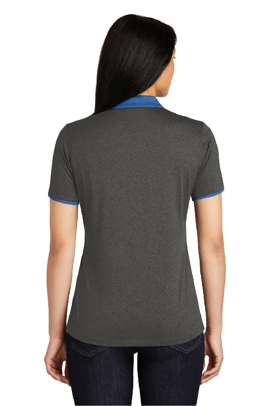 Sport-Tek Womens Heather Contender Moisture Wicking Short Sleeve Polo Shirt - Heather Graphite Grey/True Royal Blue - Closeout