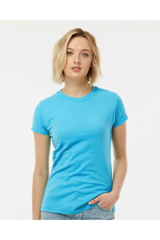 Tultex Womens Fine Jersey Slim Fit Short Sleeve Crewneck T-Shirt - Aqua Blue - NEW