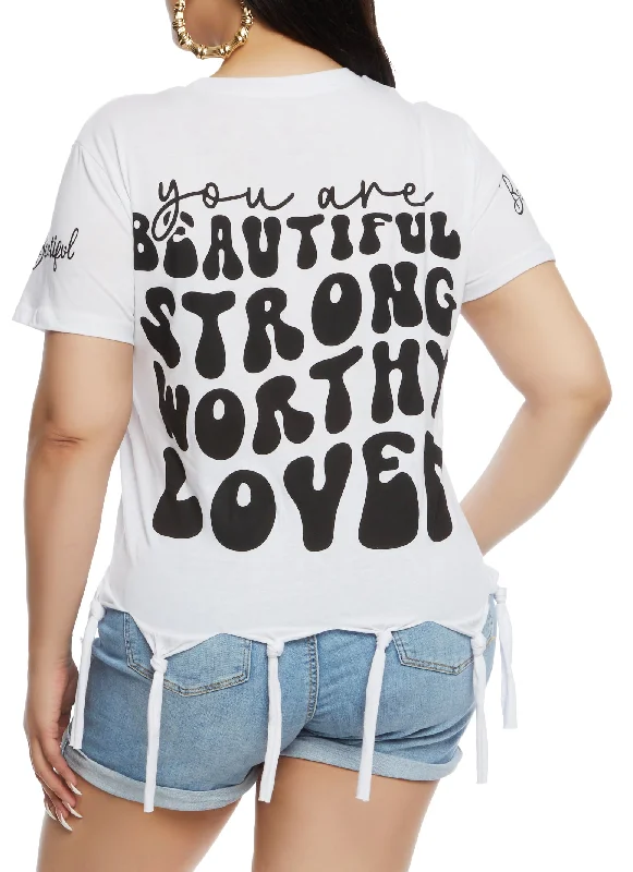 Plus Size Beautiful Positive Vibes Only Knot Hem Graphic Tee