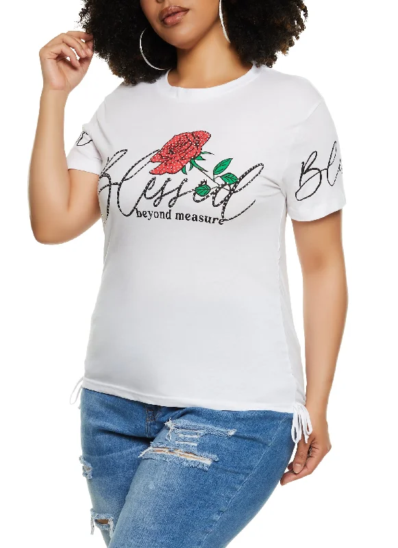 Plus Size Blessed Beyond Measure Slashed Graphic Tee