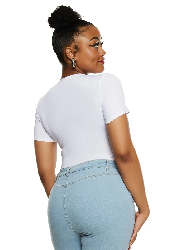 Plus Size Daisy Double Layer Crew Neck Bodysuit