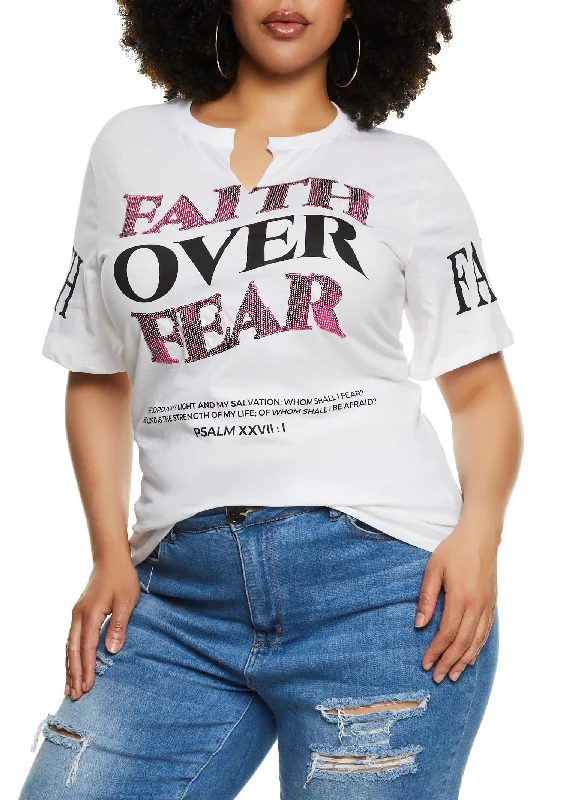 Plus Size Faith Over Fear Sequin Graphic Tee