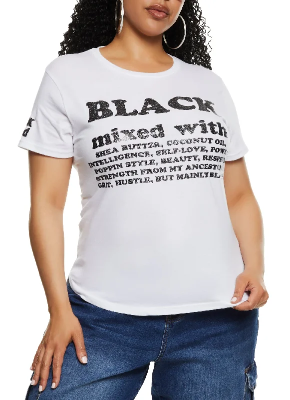 Plus Size High Low Hem Black Mixed Glitter Graphic Tee