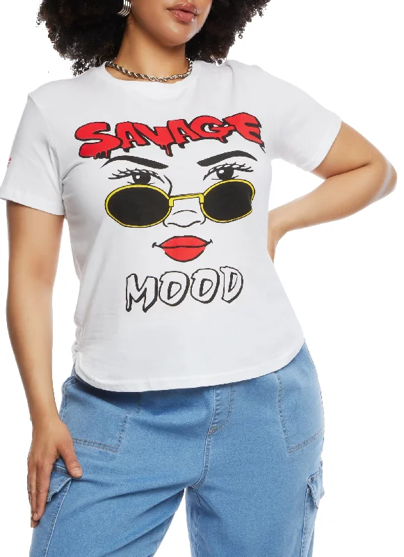 Plus Size High Low Hem Savage Mood Graphic Tee