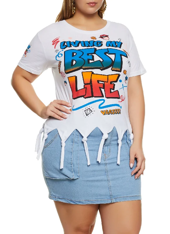 Plus Size Knotted Fringe Living My Best Life Graphic Tee