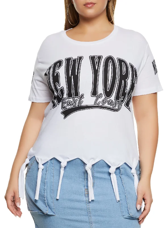 Plus Size Knotted Fringe New York Graphic Tee