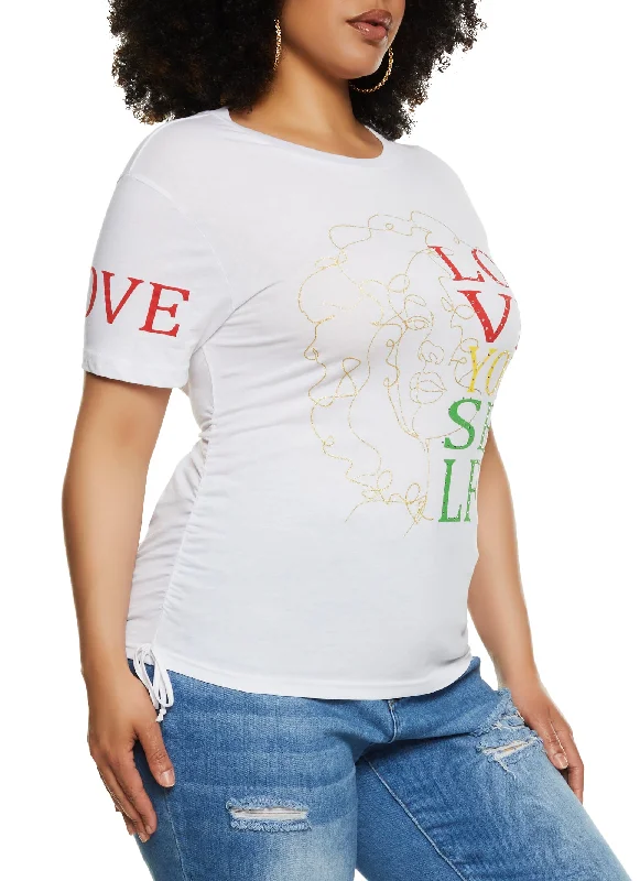 Plus Size Rhinestone Love Yourself Laser Cut Graphic Tee