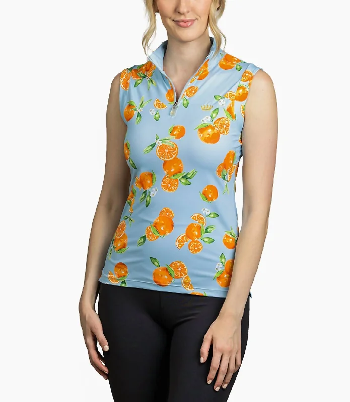 1/4 Zip Sleeveless Sun Shirt In Light Blue Oranges