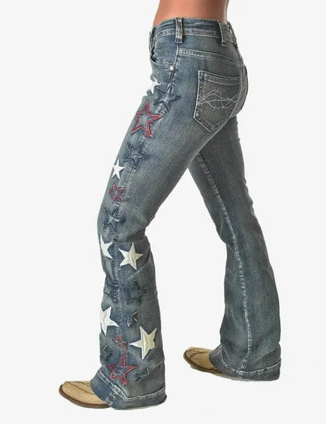 Cowgirl Tuff Womens Starstruck Medium Wash Cotton Blend Jeans