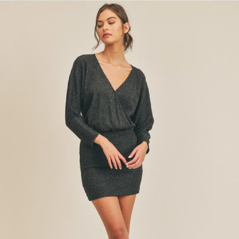 Faux Layover Knit Mini Dress (Black)