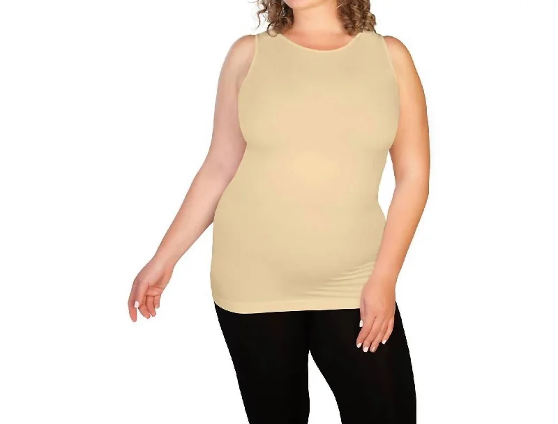 High Neck Tank Top - Plus In Toasted Almond