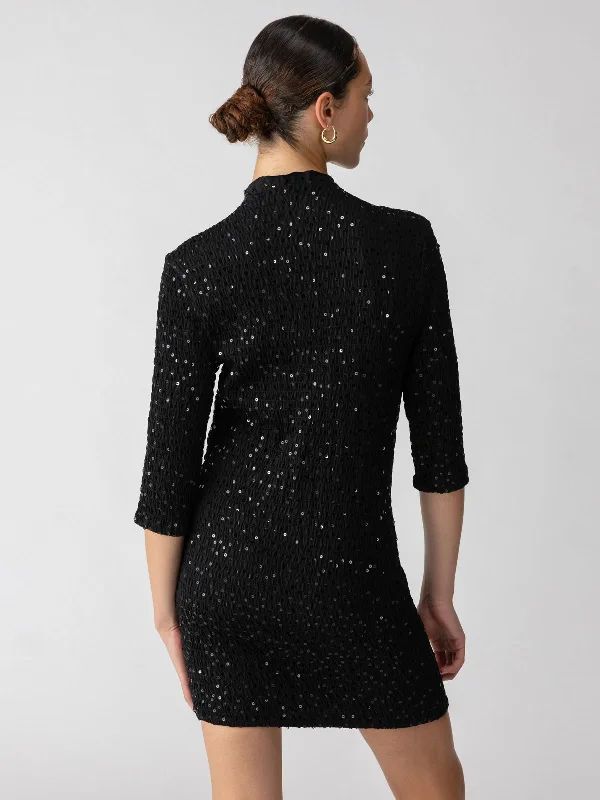 Holiday Dream Smocked Sequin Dress Black