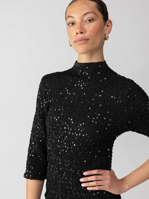 Holiday Dream Smocked Sequin Dress Black