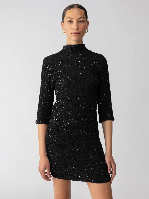 Holiday Dream Smocked Sequin Dress Black