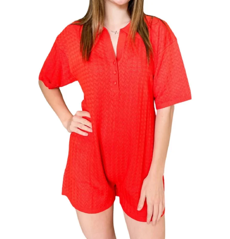 Knit Romper In Red