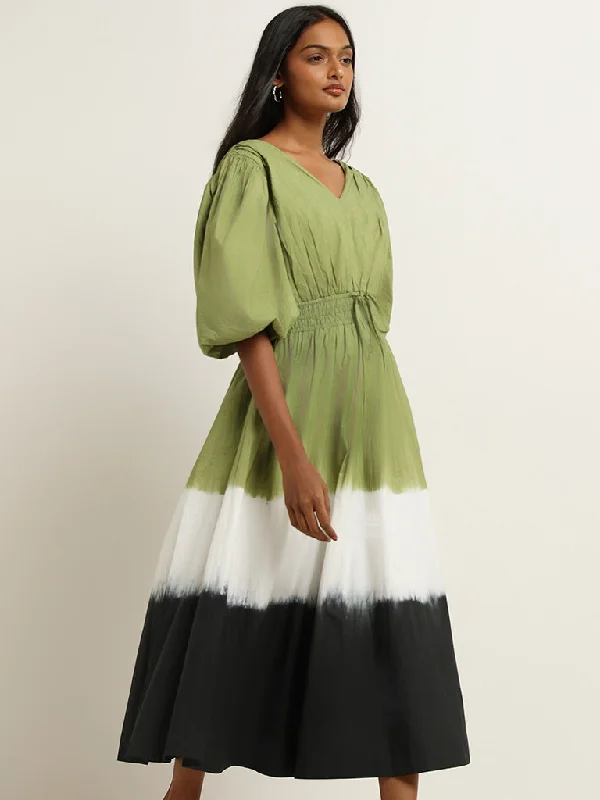 LOV Green Tie-Dye Cotton Maxi Dress